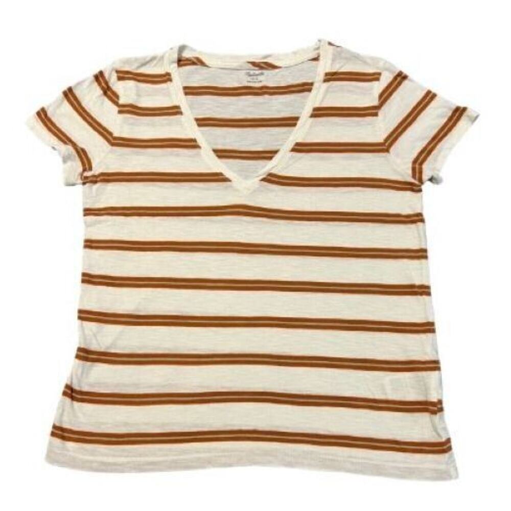 Madewell Womens Short Sleeve VNeck Lightweight TShirt White Orange Size Small